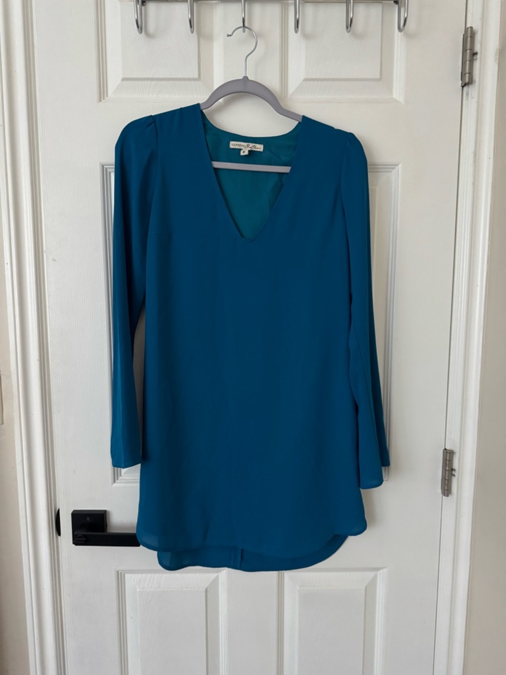 Express Teal V-Neck Long Sleeve Dress